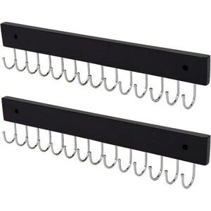 Wall Mounted Jewelry Organizer Black Wood Necklace Holder with 28 Hooks